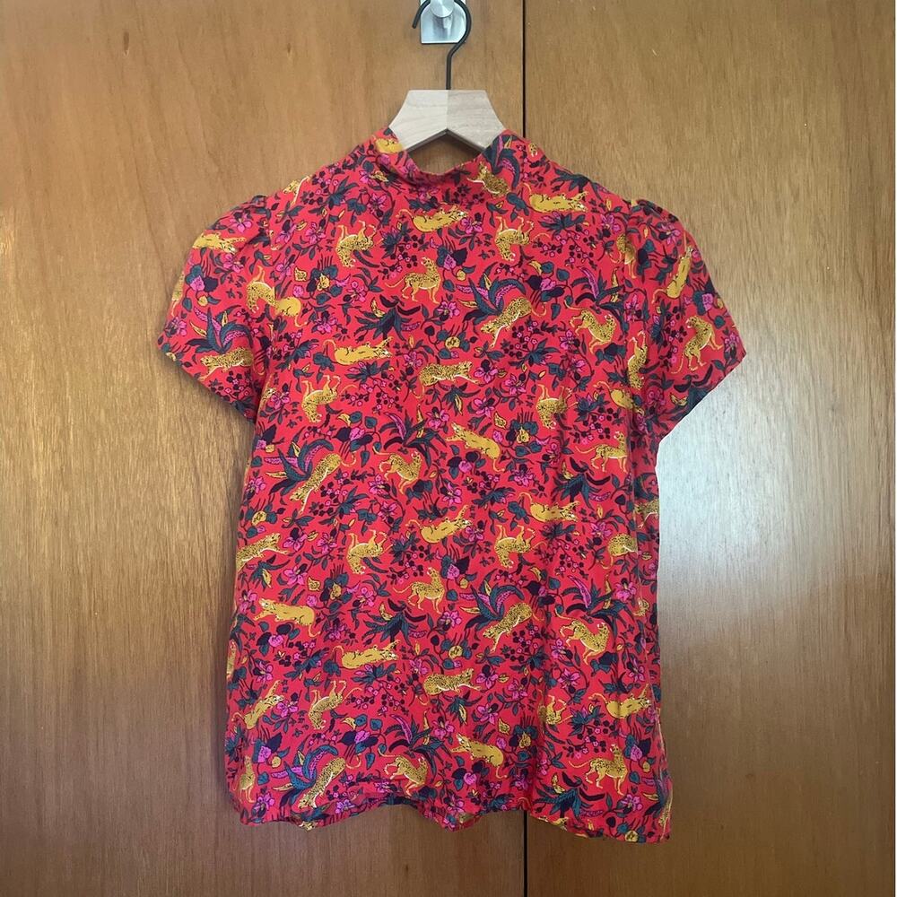 J. Crew Collection Silk bow-back Cat Print Blouse